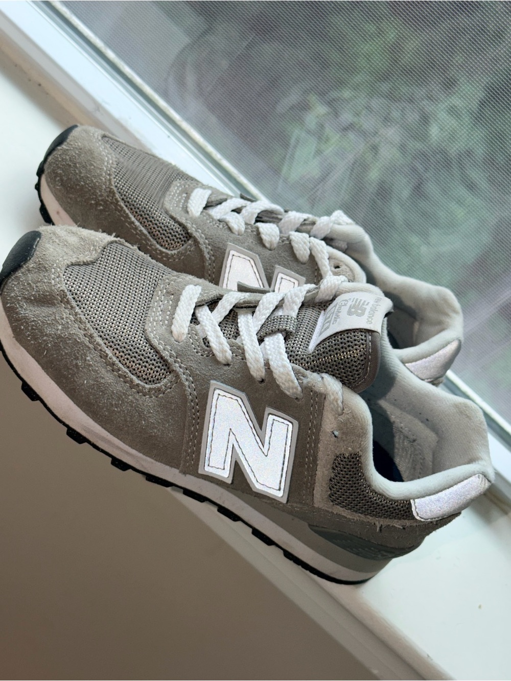 New Balance Kids Taupe Gray Suede & Mesh Sneakers